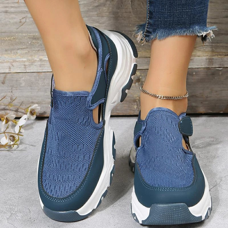 Women's mesh sports shoes in a variety of colours with flat heels and round toes, perfect for outdoor wear and casual activities.