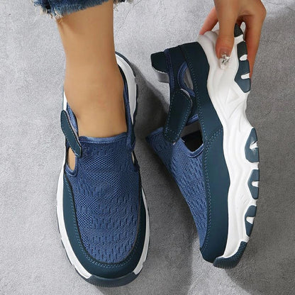 Women's mesh sports shoes in a variety of colours with flat heels and round toes, perfect for outdoor wear and casual activities.