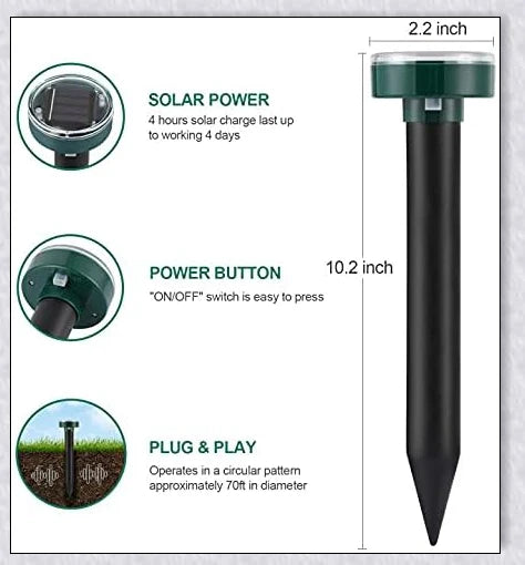The Advanced Solar Electronic Snake Repeller - A solar-powered device that uses ultrasonic waves to safely repel snakes, moles, and other burrowing pests from your garden