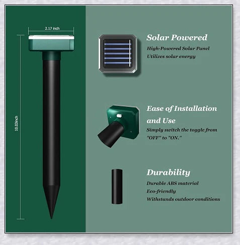 The Advanced Solar Electronic Snake Repeller - A solar-powered device that uses ultrasonic waves to safely repel snakes, moles, and other burrowing pests from your garden