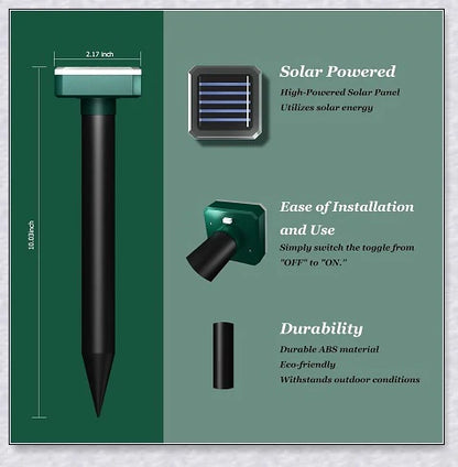 The Advanced Solar Electronic Snake Repeller - A solar-powered device that uses ultrasonic waves to safely repel snakes, moles, and other burrowing pests from your garden