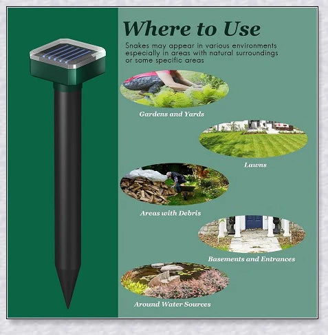 The Advanced Solar Electronic Snake Repeller - A solar-powered device that uses ultrasonic waves to safely repel snakes, moles, and other burrowing pests from your garden