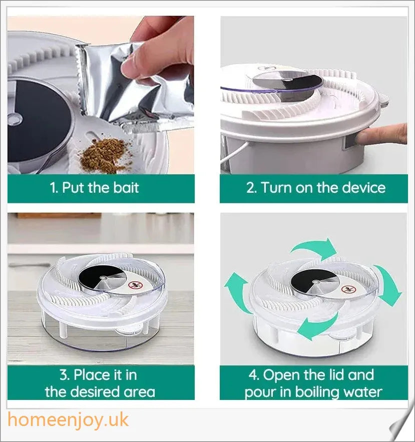 Automatic Electronic Fly Trap with high-efficiency circular feeding system to easily and safely catch flies