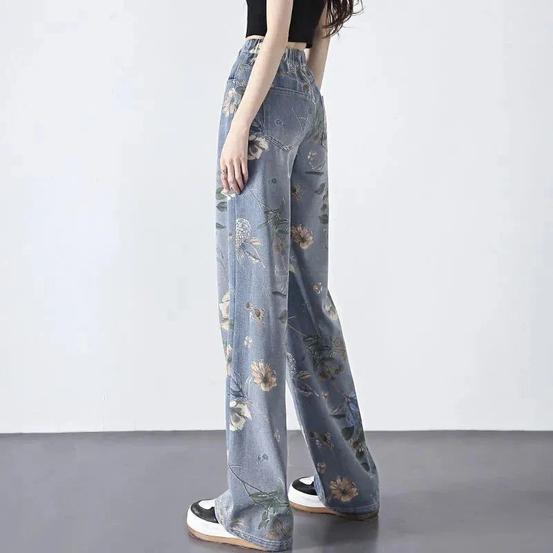 Stylish printed jeans with a high-waist design for a flattering, slimming fit