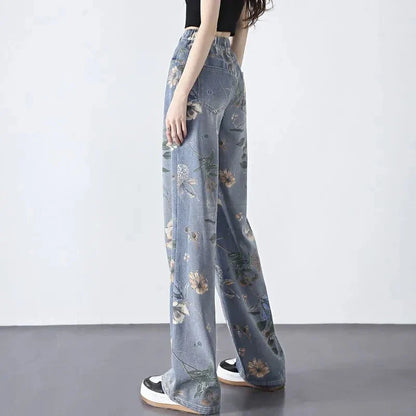 Stylish printed jeans with a high-waist design for a flattering, slimming fit