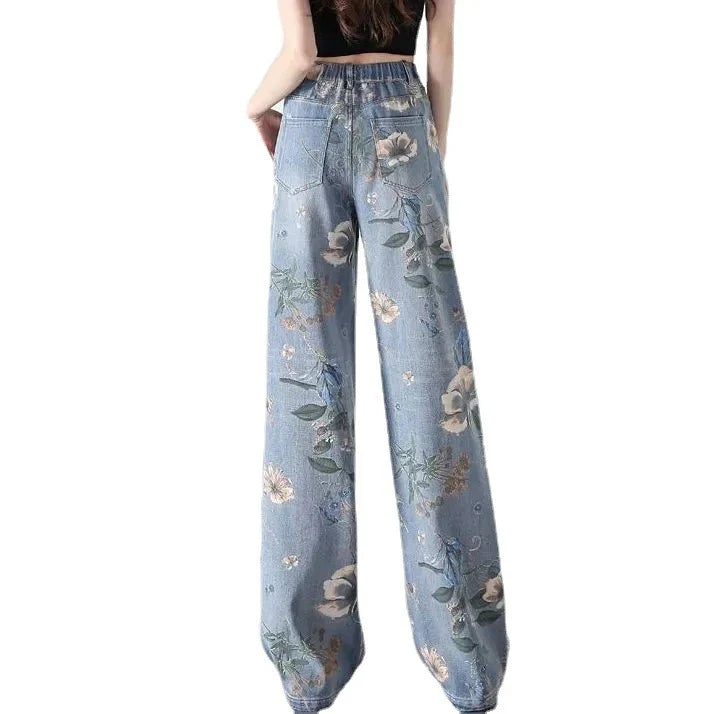 Stylish printed jeans with a high-waist design for a flattering, slimming fit