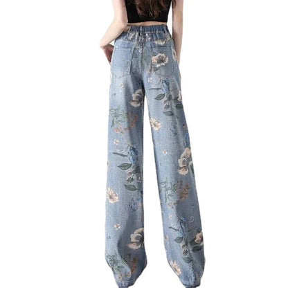 Stylish printed jeans with a high-waist design for a flattering, slimming fit