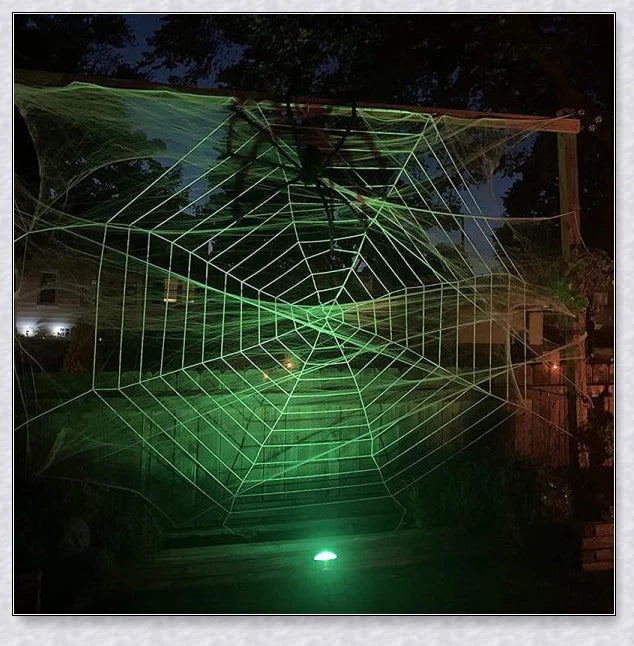 Webby Giant Halloween Spider Web - Massive, stretchy black and white web for creating a spooky, haunting atmosphere