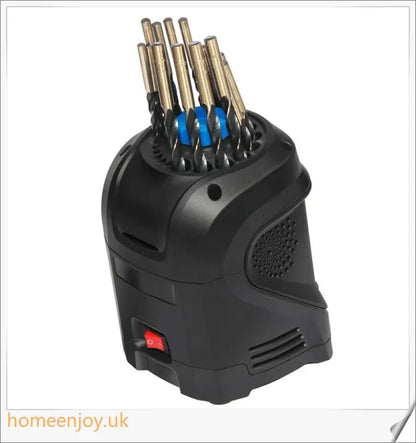 A compact drill bit sharpener with a high-strength shell and anti-slip base for stable and reliable sharpening of various drill bit types.