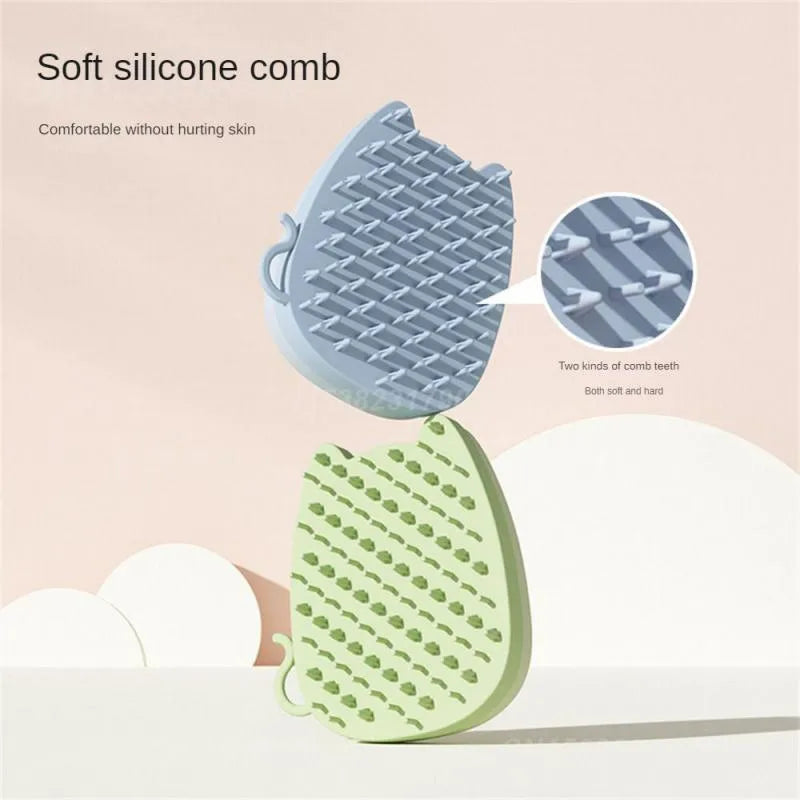 Brown sponge silicone pet comb brush with dual bristle types for cat and dog grooming