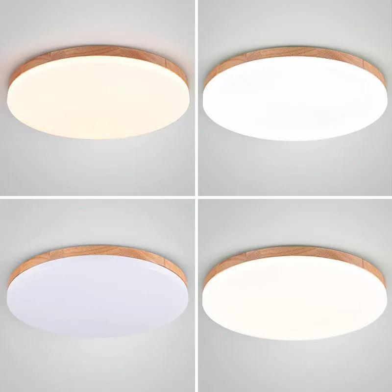 Japanese minimalist ceiling lamp with wood art body and acrylic shade in three diameter sizes