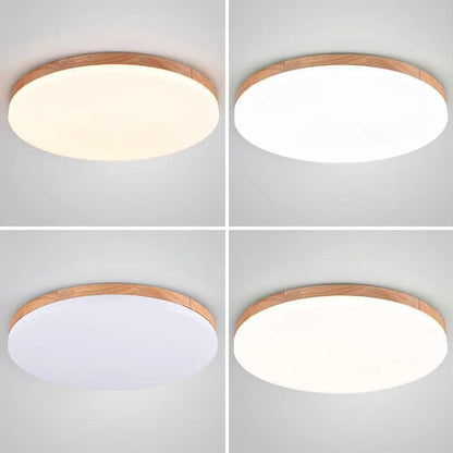 Japanese minimalist ceiling lamp with wood art body and acrylic shade in three diameter sizes