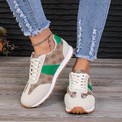 Women's oversized casual lace-up shoes in khaki with cross strap detail and round toe