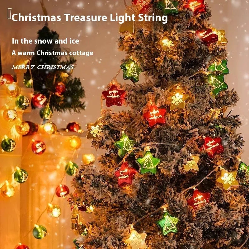 Christmas electroplating ball fairy lights with heart-shaped gold baubles on a string