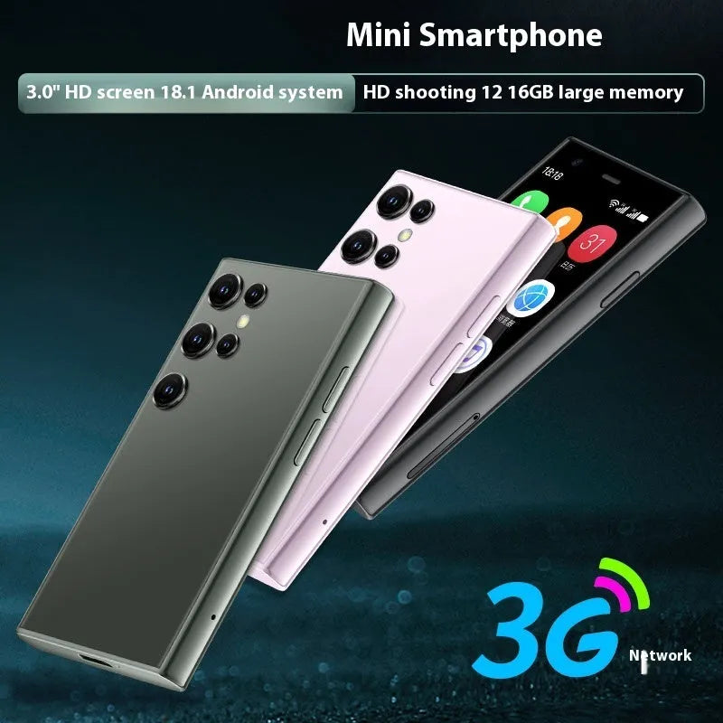 S23PRO XS15 mini Android smartphone in black, green, or pink purple colour.