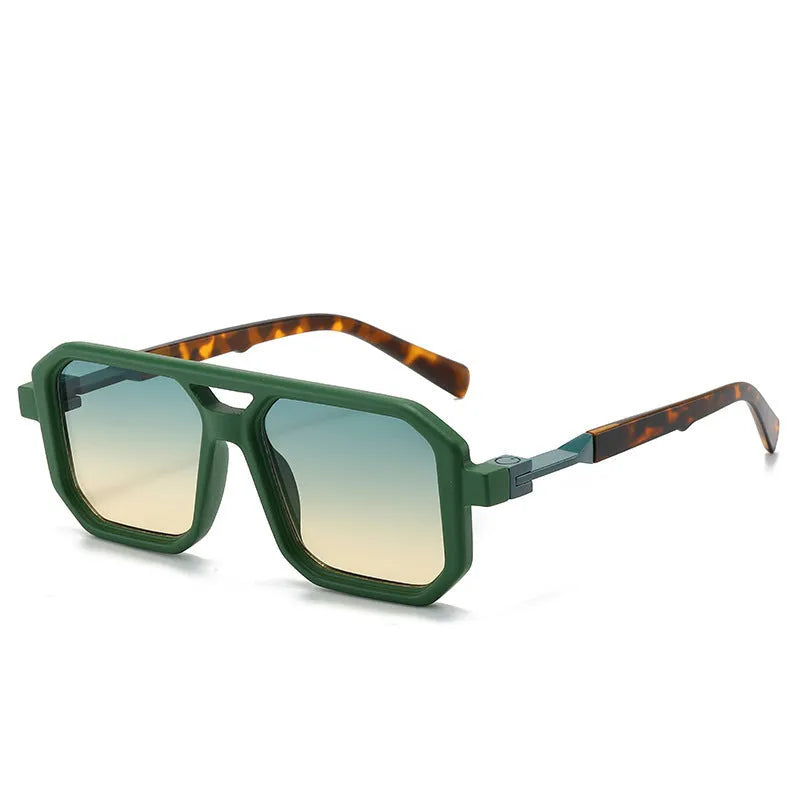 Retro style pilot sunglasses with a double beam metal frame and grey tinted lenses.