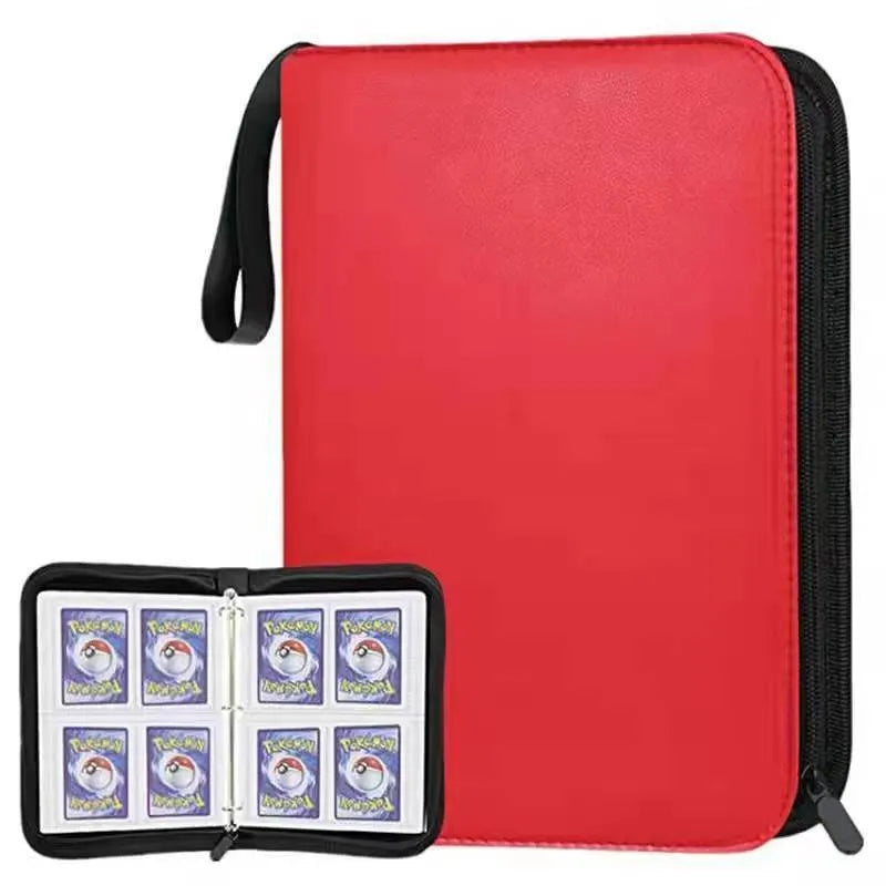 Four-grid card storage bag in black, yellow, sky blue, or red, holding up to 400 trading cards