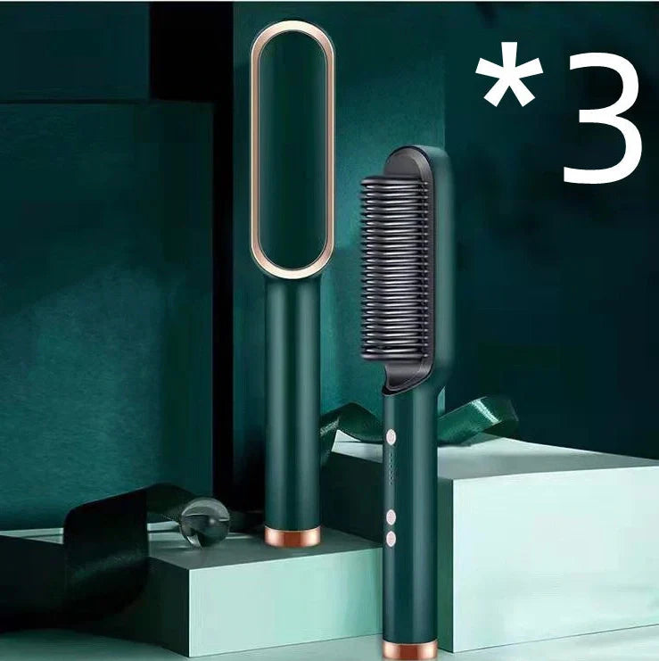 Red 2-in-1 hair straightener and hot comb with tourmaline ceramic plates and digital temperature display
