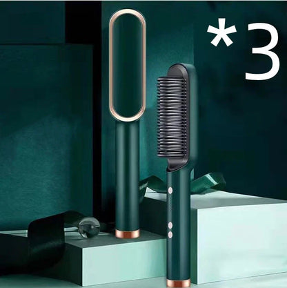 Red 2-in-1 hair straightener and hot comb with tourmaline ceramic plates and digital temperature display
