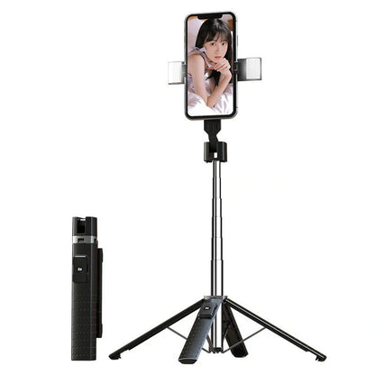 Aluminium alloy quadrupod selfie stick with dual fill lights and Bluetooth compatibility