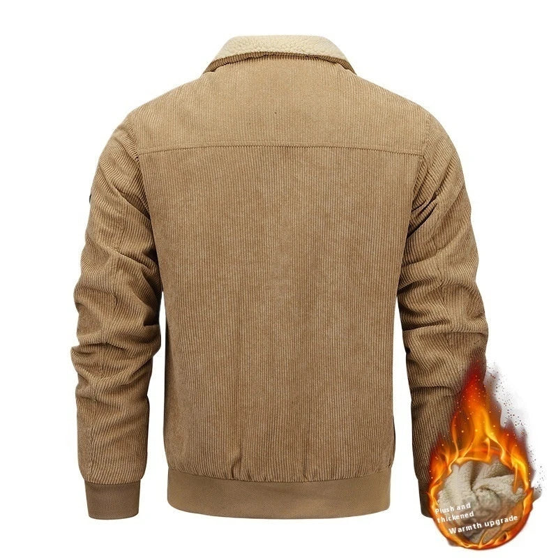 Premium men's fleece jacket with pockets, available in Khaki, Grey, and Black colors in sizes M to 8XL