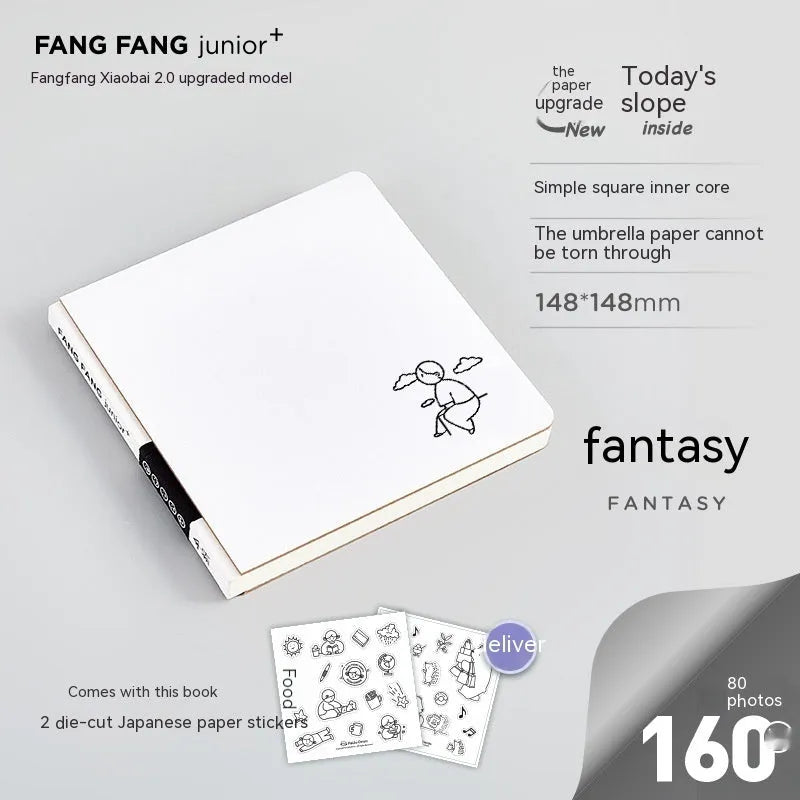 Square white note diary with heart design, 148mm dimensions with checkered pages