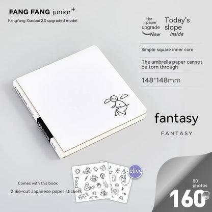 Square white note diary with heart design, 148mm dimensions with checkered pages