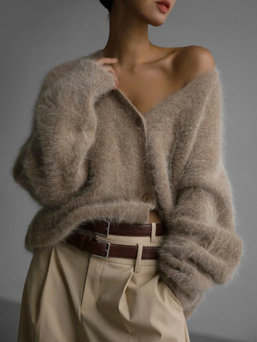 Stylish V-Neck Button-Up Cardigan Sweater in a variety of colors for women's casual and dressy outfits
