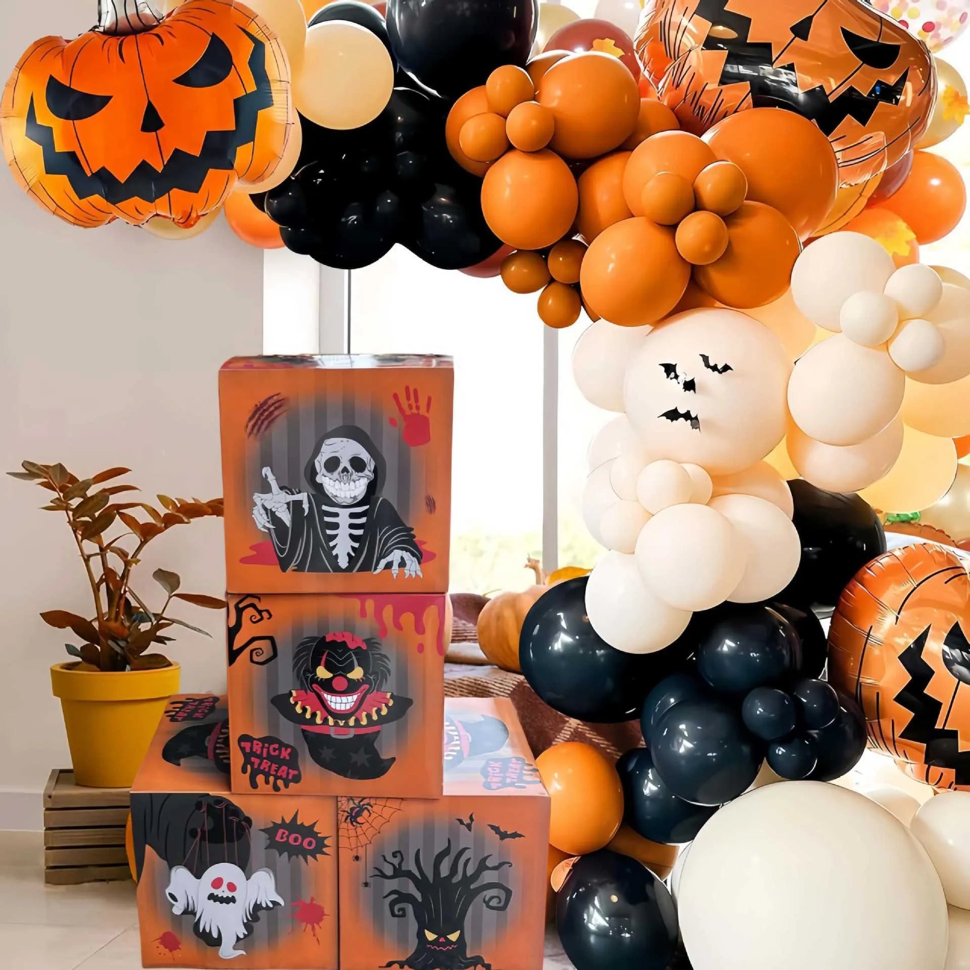 Orange aluminium blood wine bottle Halloween balloons with ghost box decorations