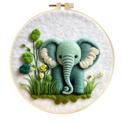 Round three-dimensional embroidery kit with linen fabric, wool felt pieces, and embroidery frame for 20x20 cm blanket painting