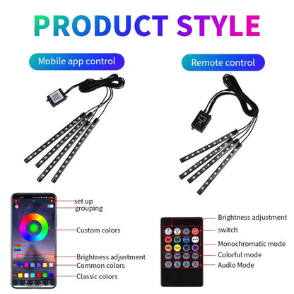 Car interior LED atmosphere lighting system with eight colours and voice control