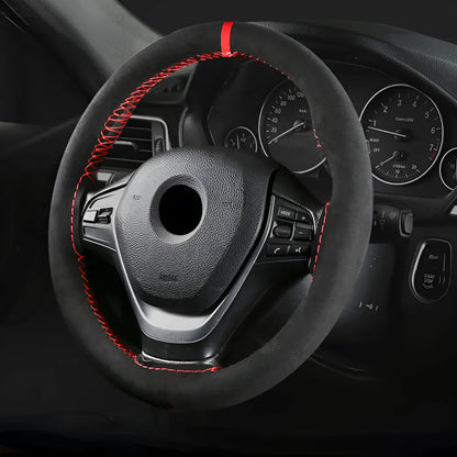 Suede wool microfiber automobile steering wheel cover with 38cm diameter universal fit