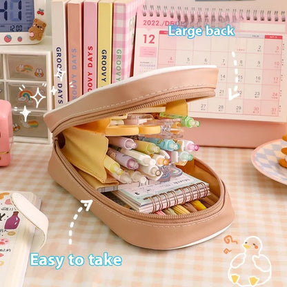 Transparent PVC pencil case with Korean cartoon pattern of candy bear design
