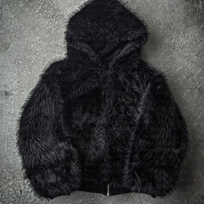Casual baggy polyester coat in black or white with long sleeves