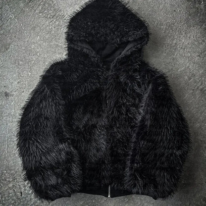 Casual baggy polyester coat in black or white with long sleeves
