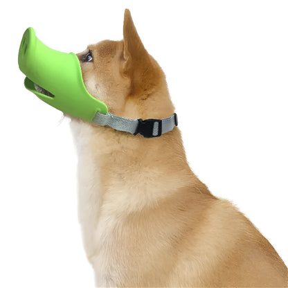 Green and blue silicone dog anti-bite mouth cover for long-snouted pets in two sizes