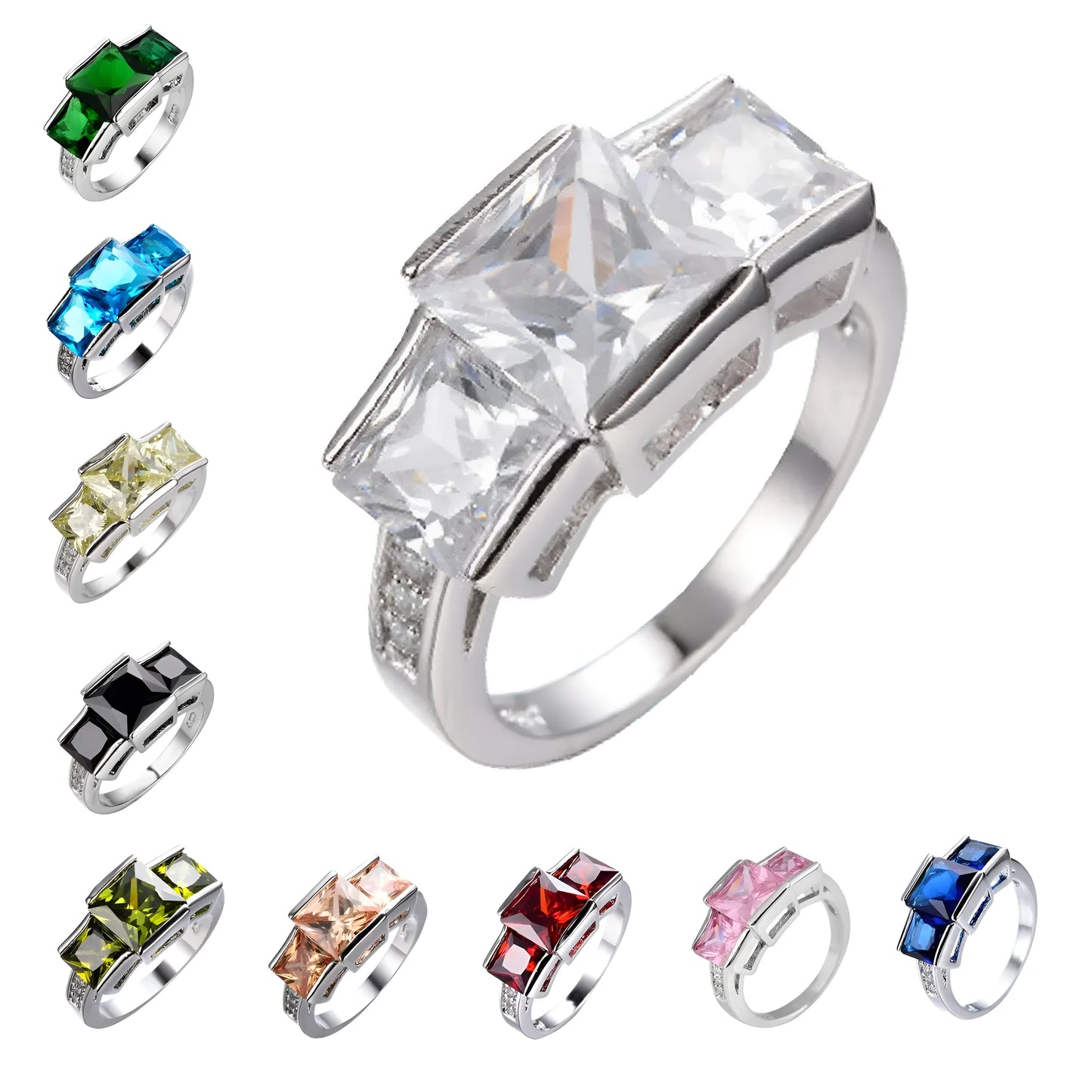 Aier Moxa geometric copper fashion ring in assorted electroplated colours on a plain background.