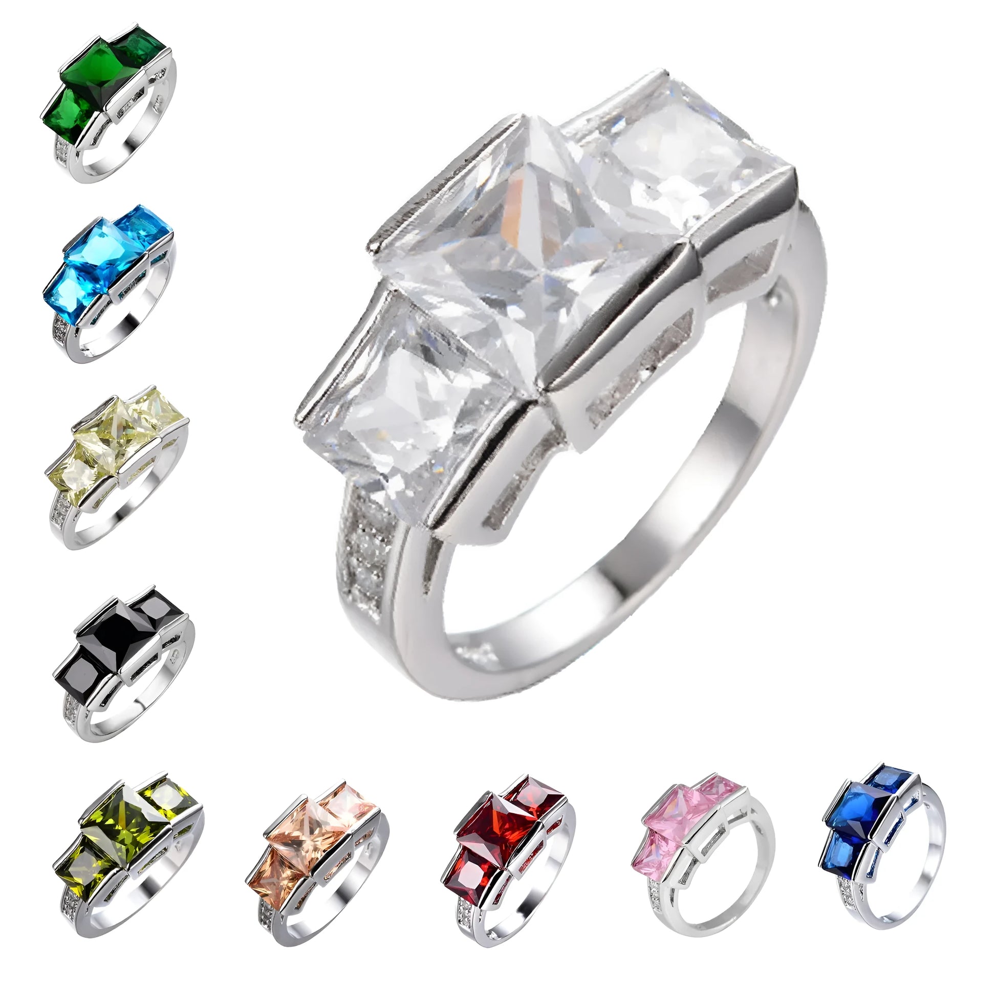 Aier Moxa geometric copper fashion ring in assorted electroplated colours on a plain background.