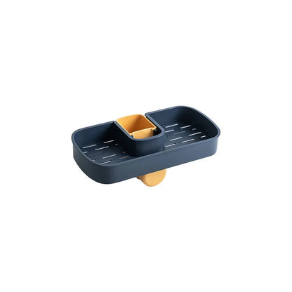 Blue adjustable sink shelf storage basket with soap sponge rack mounted on kitchen faucet