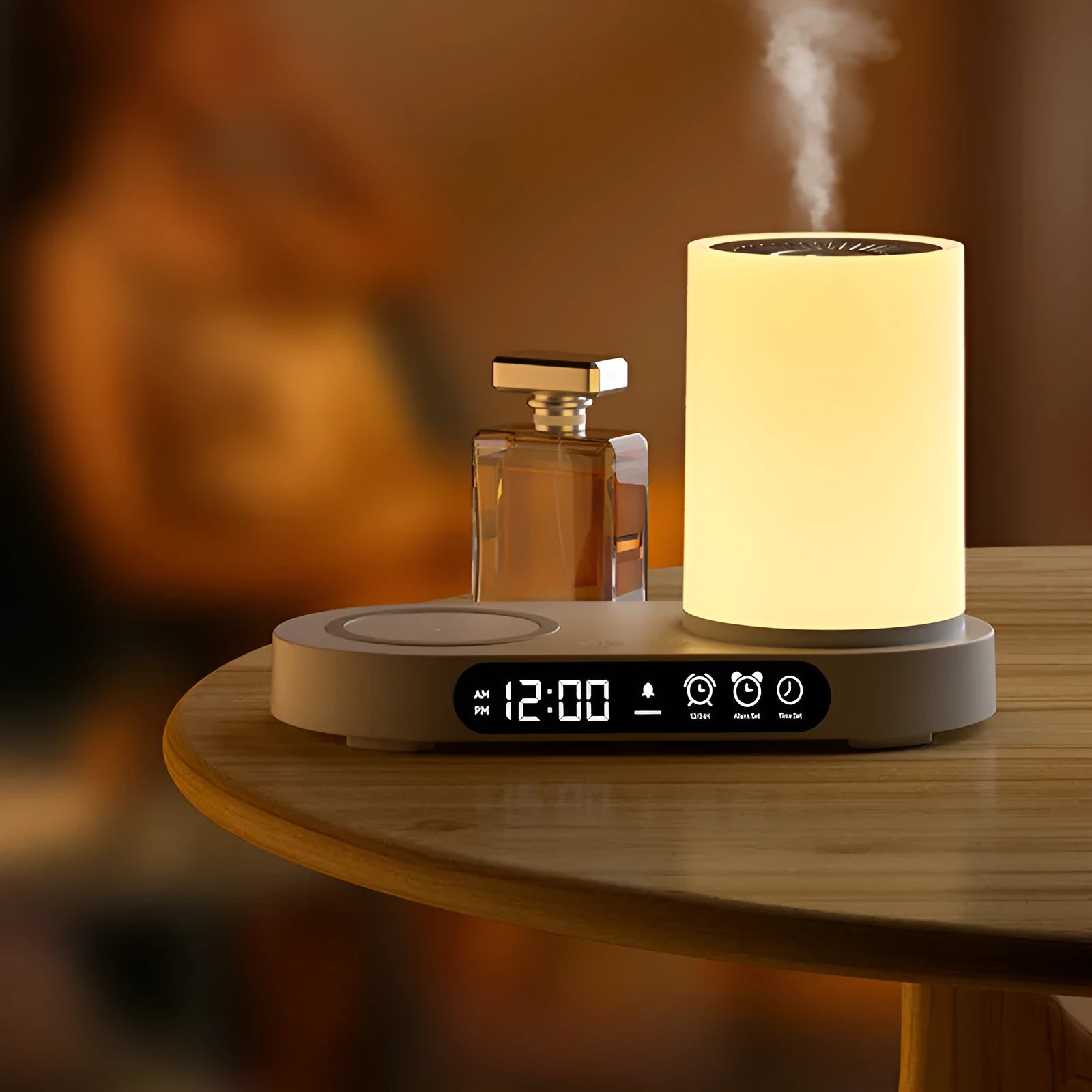 White column USB desktop aroma diffuser humidifier with touch controls showing 92mm diameter