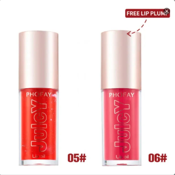 PHOFAY Juicy Lip Oil bottle with doe-foot applicator in non-sticky formula
