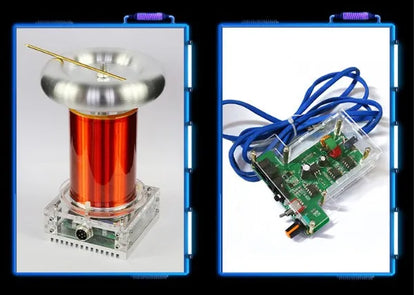 Tesla coil driver board electronics unit with connections for power, audio, and controller