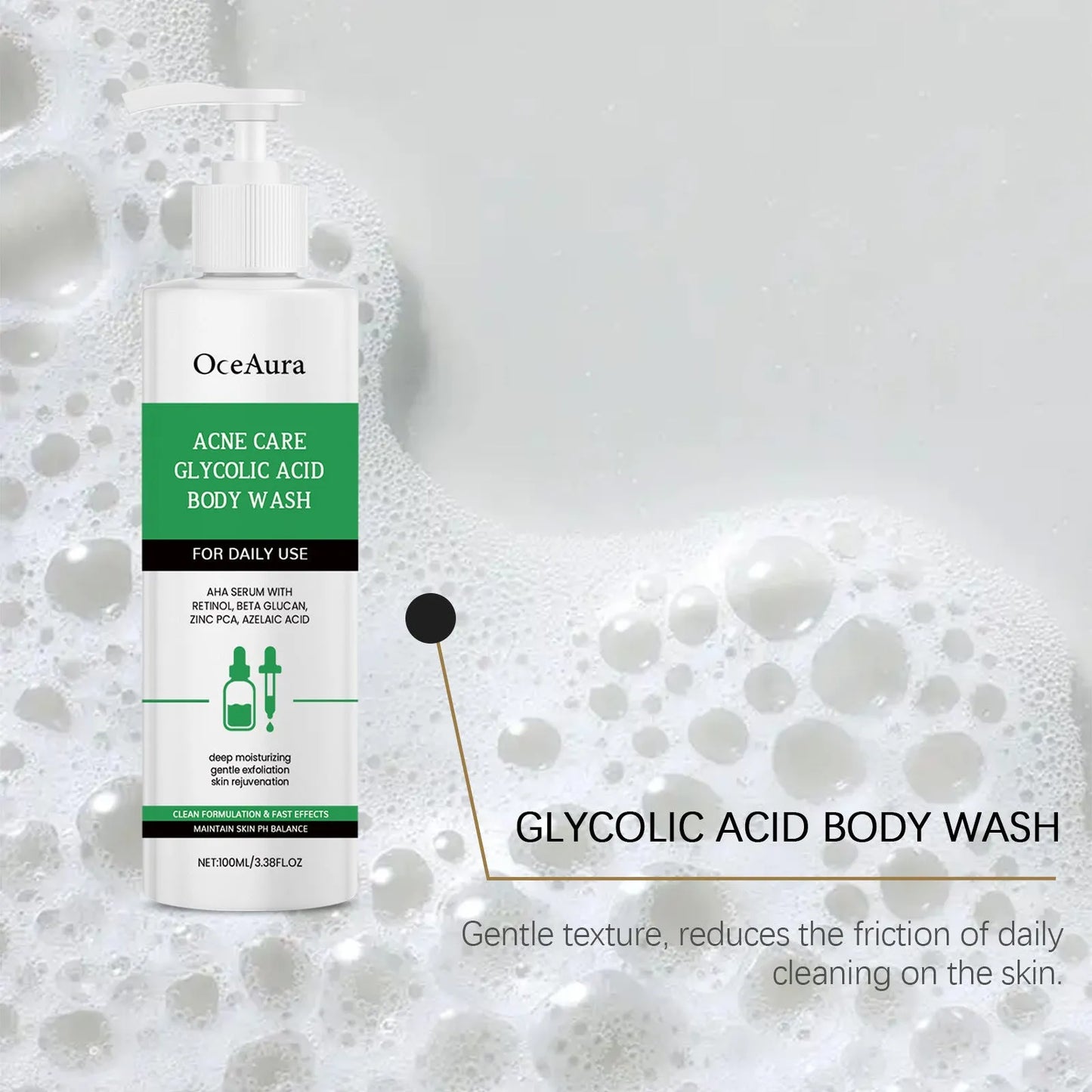 100ml shower gel bottle with glycolic acid and retinol for oily skin