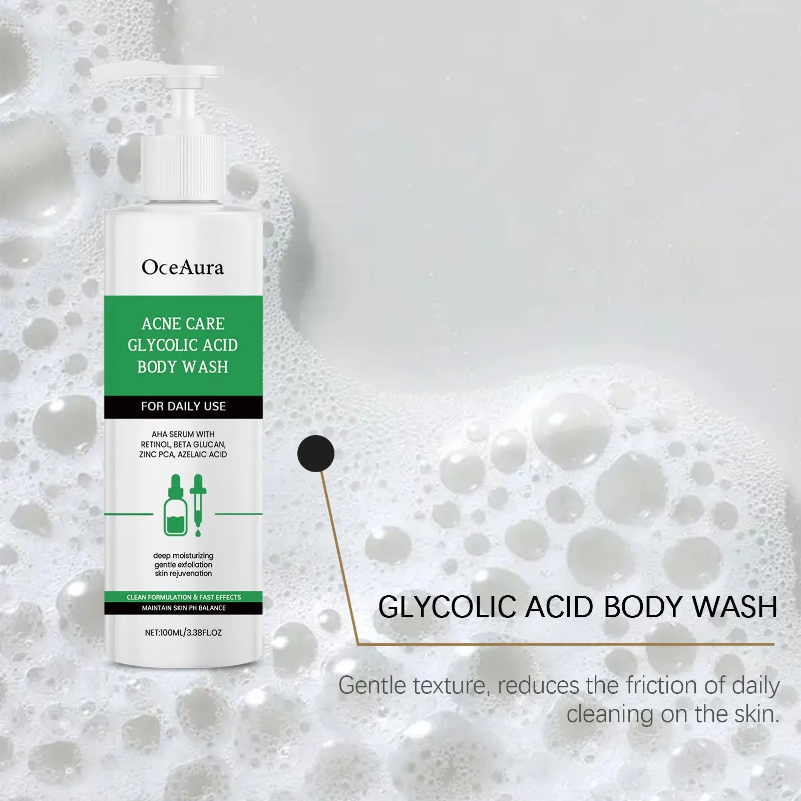 100ml shower gel bottle with glycolic acid and retinol for oily skin