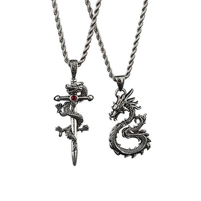 Dragon Sword Pendant Necklace with unique dragon or cross design on a 60cm hemp flower chain