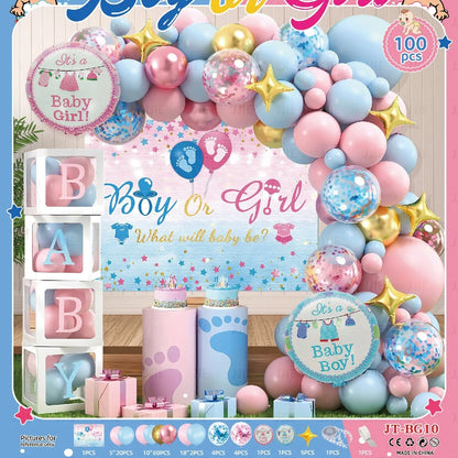 Baby gender reveal balloon decoration suit with metallic aluminium film balloons in pink and blue