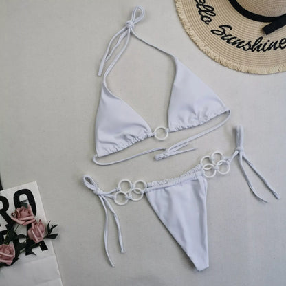 Women's split bikini with lace-up design and double fabric in various colours
