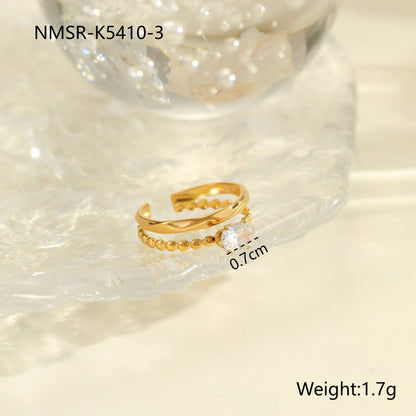 Gold electroplated stainless steel ring with heart shape design and open mouth fitting