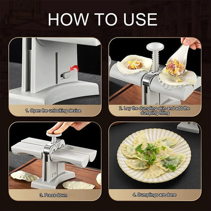 Double head dumpling mould with anti-slip base for efficient kitchen use