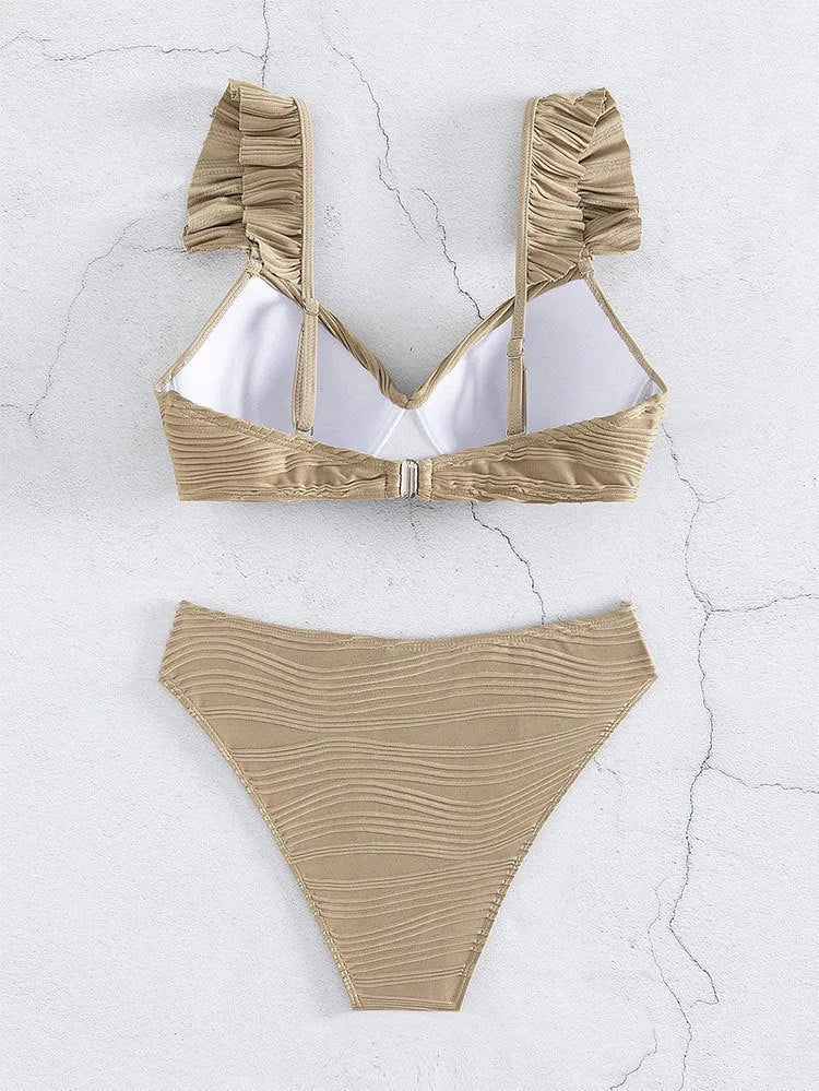 Women's solid colour bikini swimsuit set in black or khaki